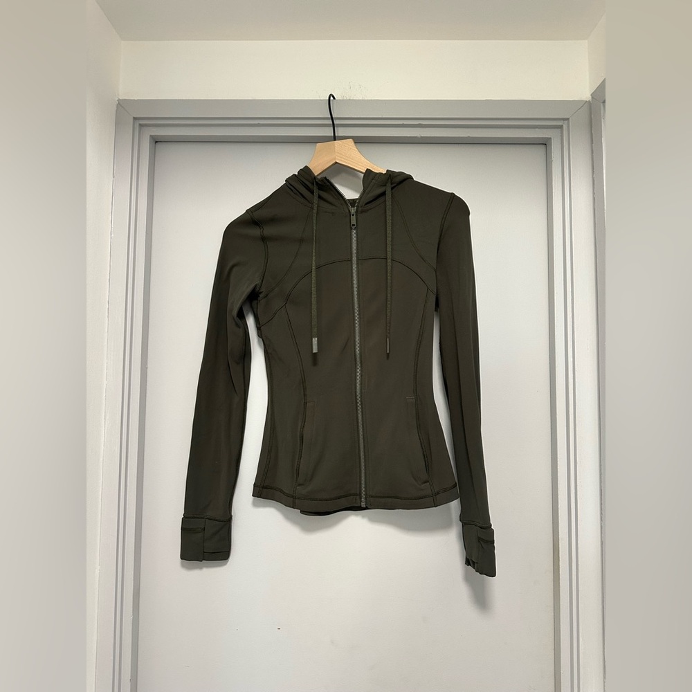 Lululemon Define Nulu Olive Green Zip-Up Hooded Jacket